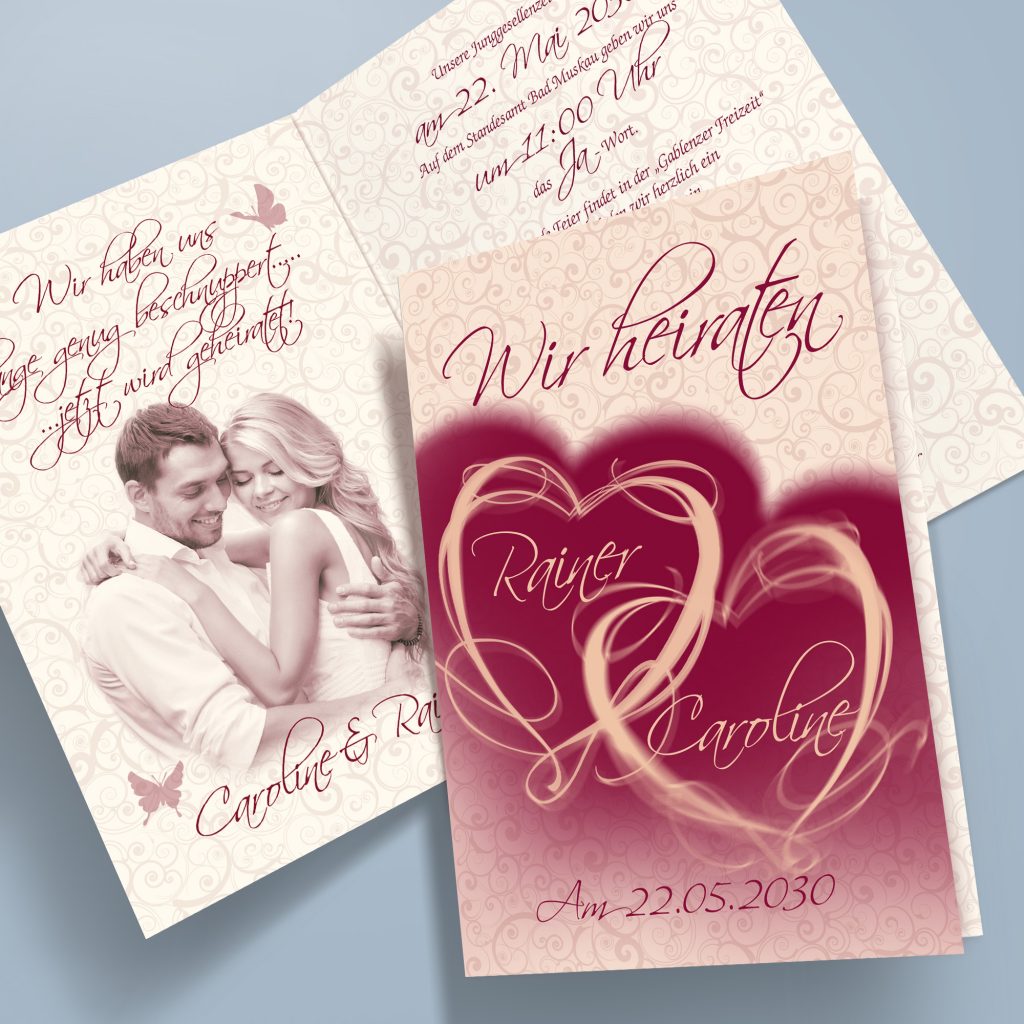 Einladungskarten zur Hochzeit "verschlungene Herzen"