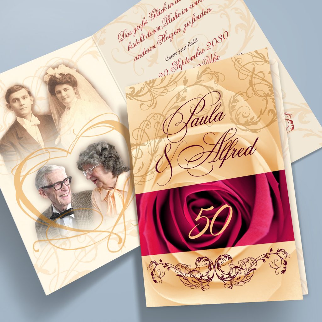 Einladungskarten goldene Hochzeit mit Ihren kunstvoll bearbeiteten Bildern