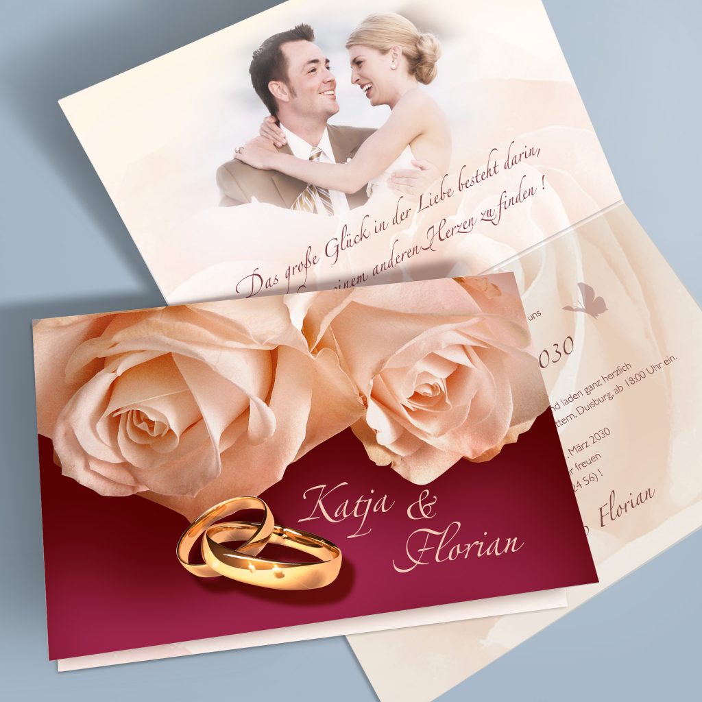 Einladungskarten Hochzeit Ringe Rosen