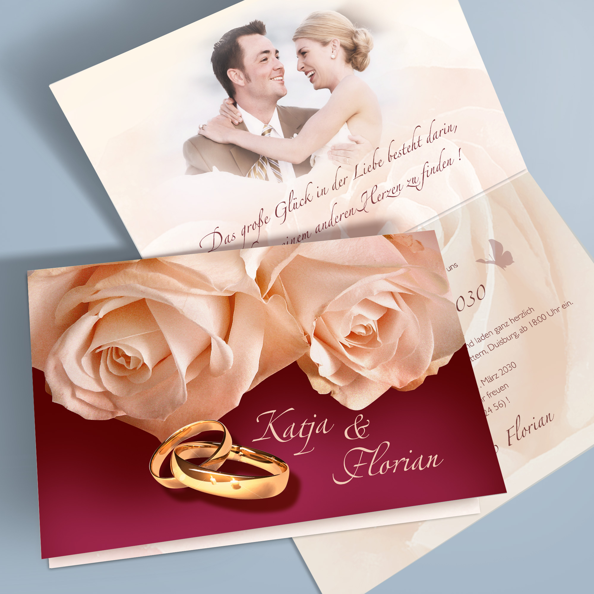Einladungskarten Hochzeit Ringe Rosen, Bildbearbeitung – 1001karte