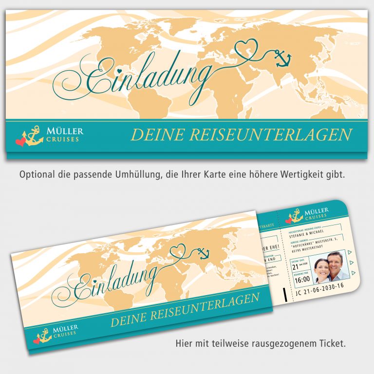 Einladungskarten Hochzeit Tickethülle Schiffsticket