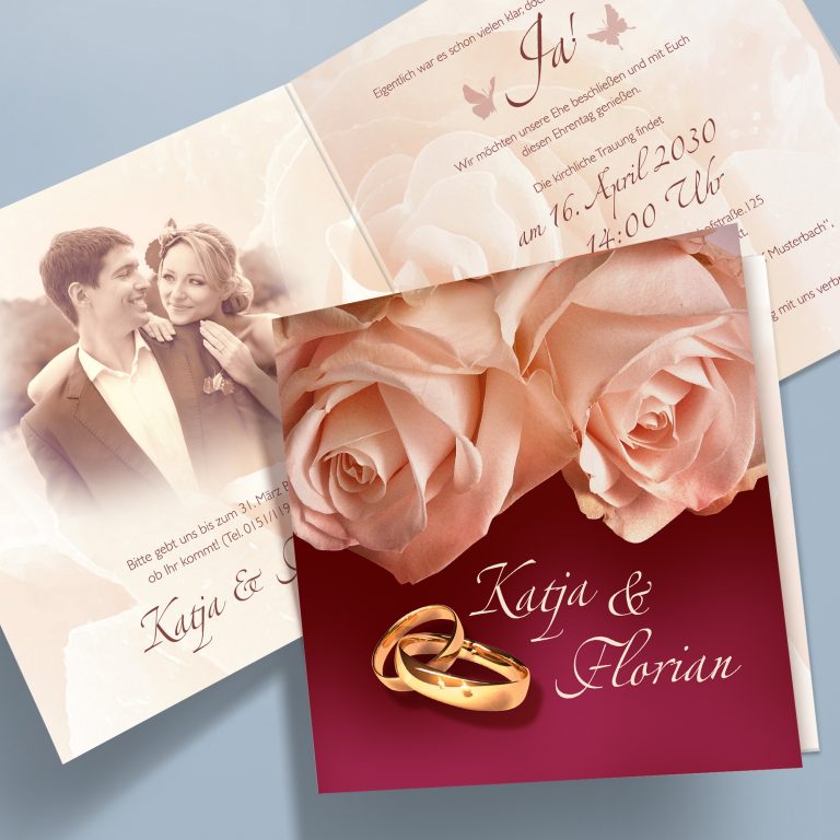Hochzeitskarten Rosen mit Ringen