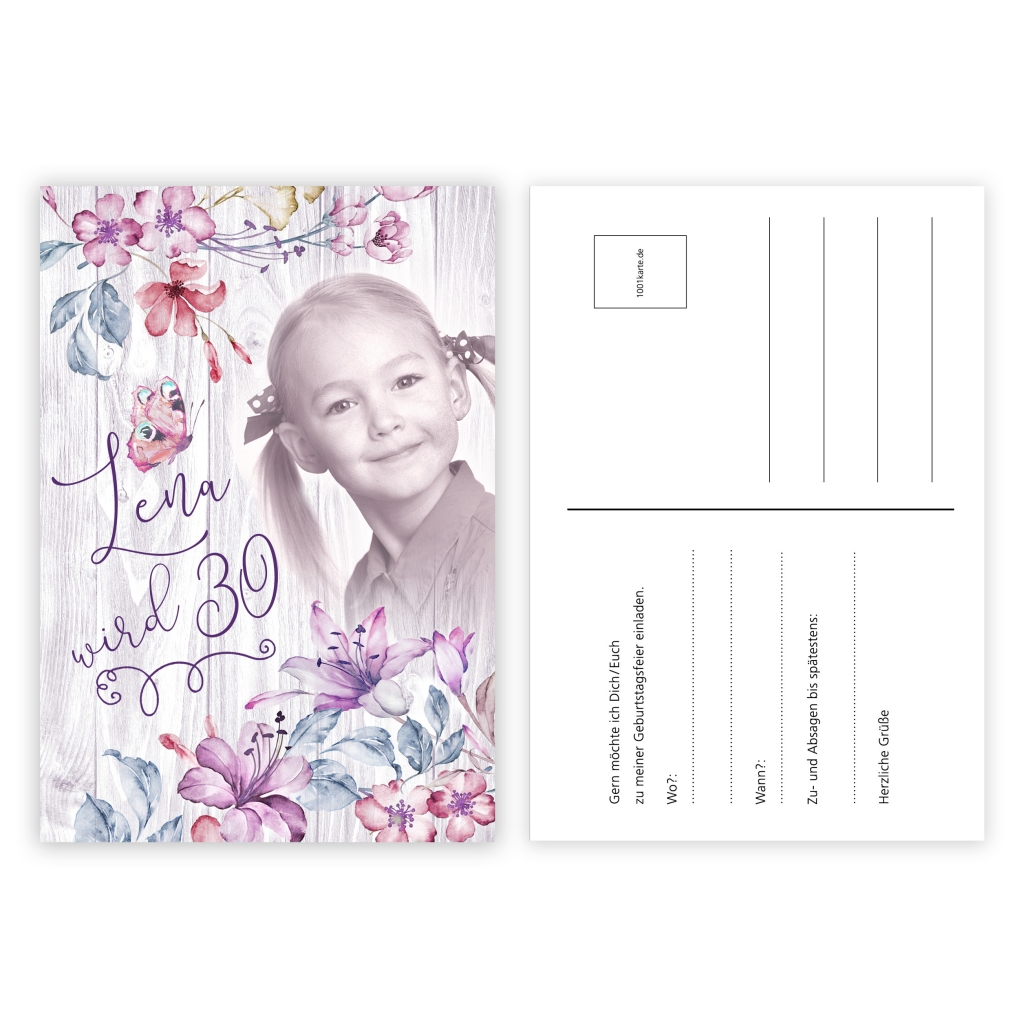 Einladungskarten Geburtstag Blumen lila