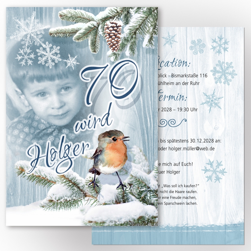 Einladungskarten Geburtstag Vögelchen, Wintermotiv