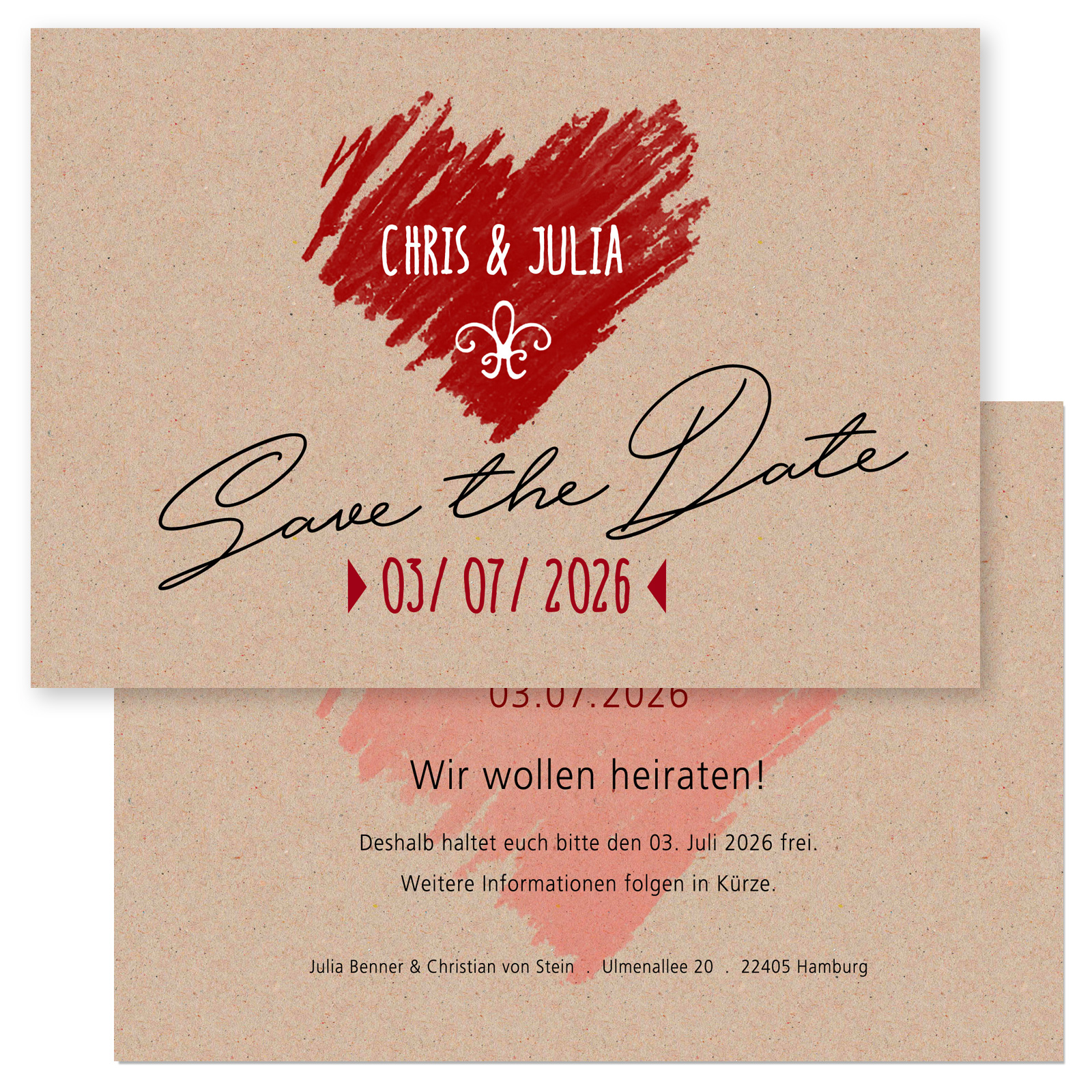 personalisierte Einladungskarten Hochzeit Save the Date Spitze Herz 