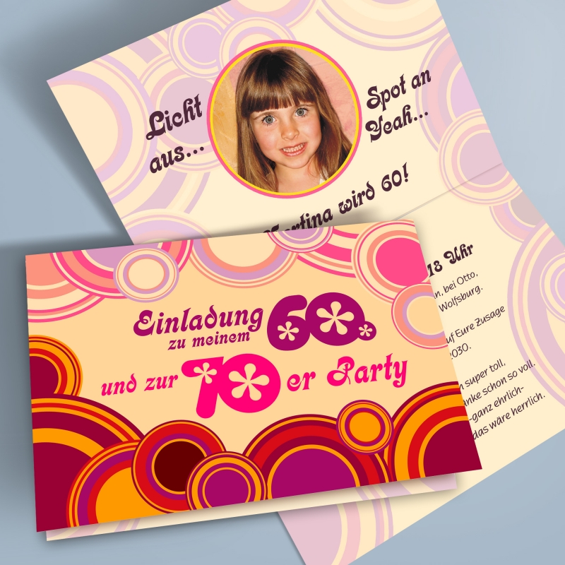 Einladungskarten 70s Geburtstagsparty