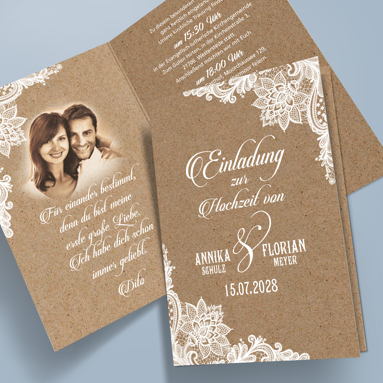 Einladungskarten Hochzeit Spitze Rustikal Bildbearbeitung 1001karte