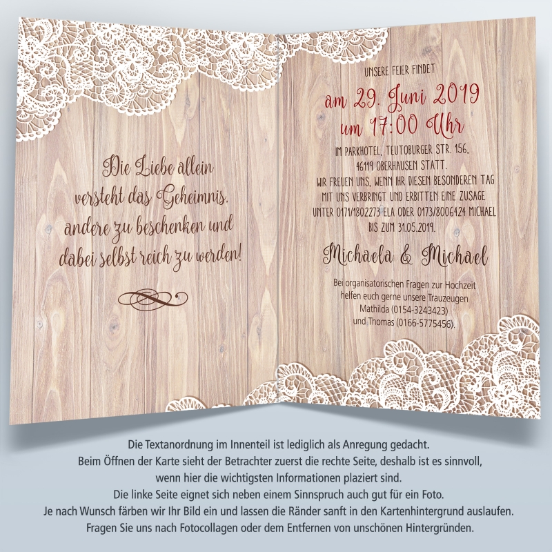 Einladungskarten Hochzeit Holz rustikal