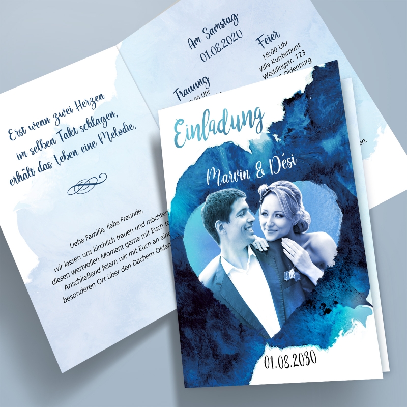 Einladungskarten Hochzeit Aquarell Herz