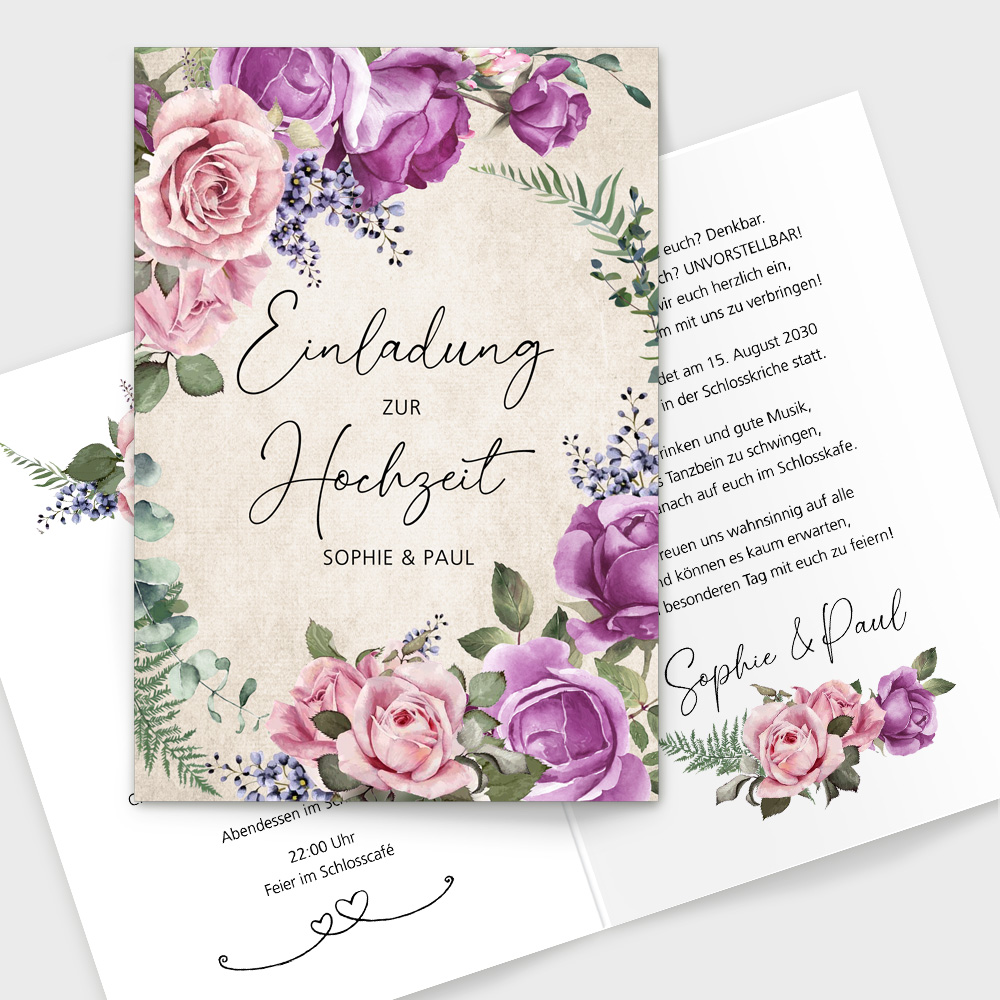 Einladungskarten Hochzeit Rosen Boho – 1001karte.de