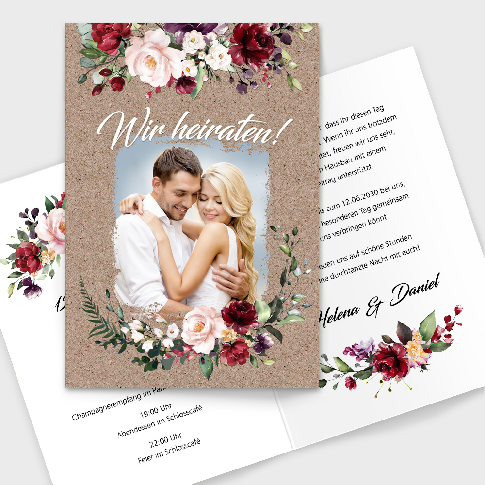 Hochzeitskarten Boho floral rustikal