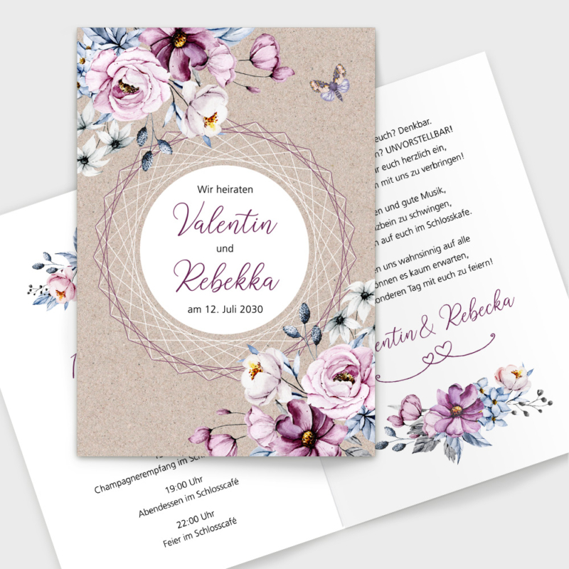 Einladungskarten Hochzeit geometric purple
