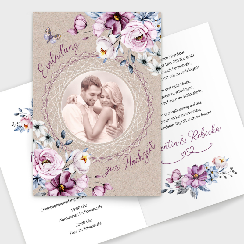 Einladungskarten Hochzeit geometric lila