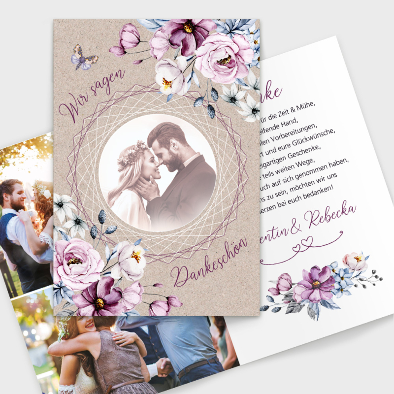 Danksagungskarten Hochzeit geometric lila